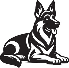 German Shepherd Dog Silhouette Vector | Black and White  Illustration