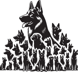 German Shepherd Dog Silhouette Vector | Black and White  Illustration