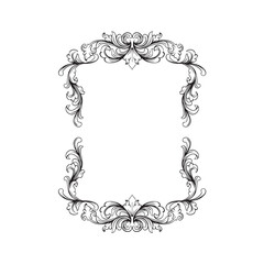 decorative Vintage baroque frame with floral ornament engraving illustration art