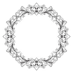decorative Vintage baroque frame with floral ornament engraving illustration art