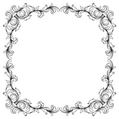 decorative Vintage baroque frame with floral ornament engraving illustration art