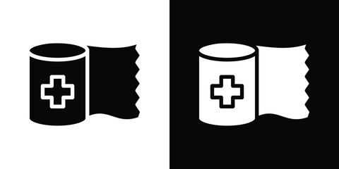 Bandage roll icon in flat black solid vector set