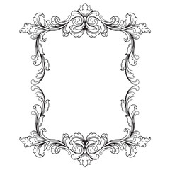 decorative Vintage baroque frame with floral ornament engraving illustration art