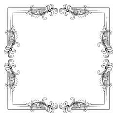 decorative Vintage baroque frame with floral ornament engraving illustration art