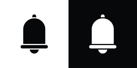 Bell icon in flat black solid vector set
