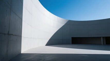 Curved Concrete Wall Under a Clear Blue Sky