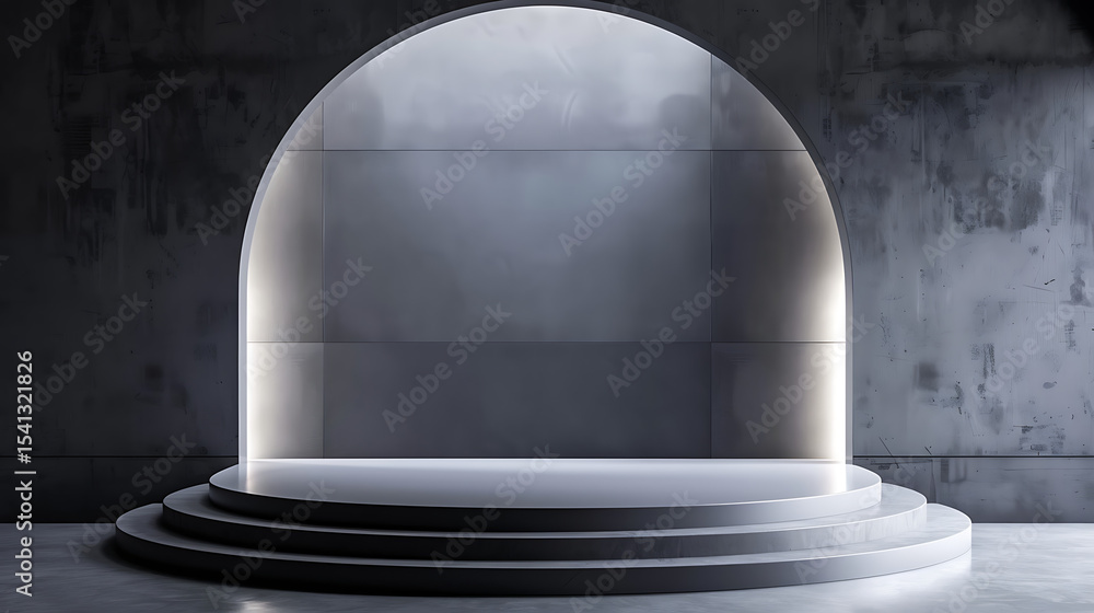 Aufkleber a minimalist concrete podium with an arched backdrop provides a modern stage for product display or 