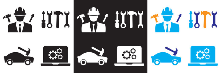 Repair Service  Icons.  Vector illustration . Isolated on white and black  background. EPS 10