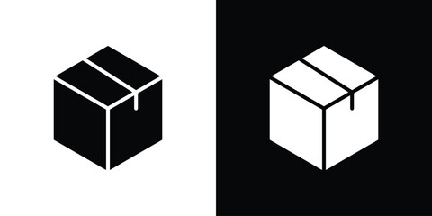 Box icon in flat black solid vector set