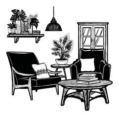 Fototapeta premium Elegant Hand-Drawn Abstract Illustration of Cozy Indoor Living Room Decor