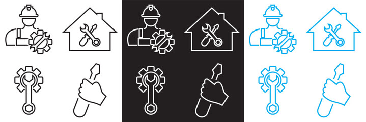 Repair Service  Icons.  Vector illustration . Isolated on white and black  background. EPS 10