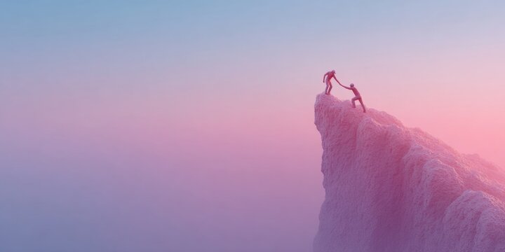 Ehs Day Teamwork Silhouetted Climbers Supporting Each Other on Mountain Summit at Sunrise - Collaboration, Leadership and Labor Day Season Inspiration