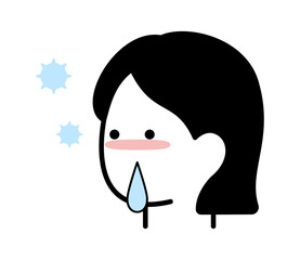 鼻水が垂れている女性のイラスト　ベクター
