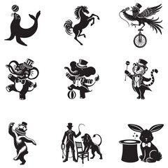 Obraz premium collection of Circustic clipart design, Carnival animal silhouette illustration, cute animal Circustic Elements design sublimation 