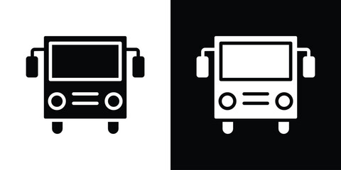 Bus icon in flat black solid vector set