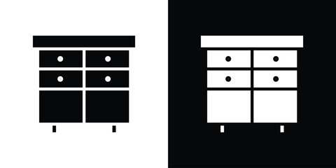 Cabinet icon in flat black solid vector set