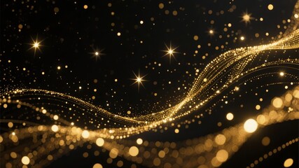 Golden Sparkling Waves on Dark Background
