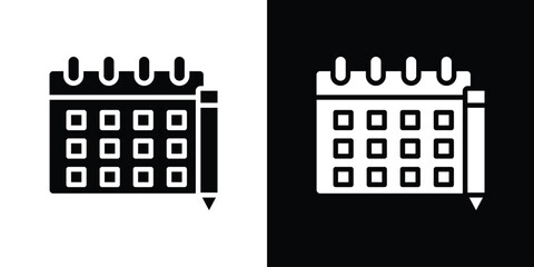 Obraz premium Calendar pen icon in flat black solid vector set