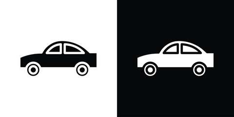 Car side view icon in flat black solid vector set