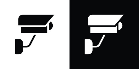 CCTV icon in flat black solid vector set