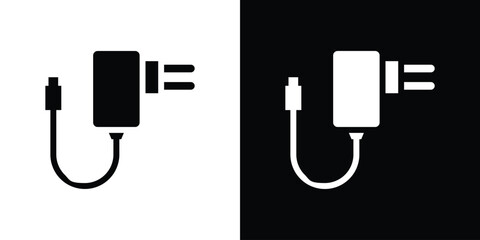 Charger icon in flat black solid vector set