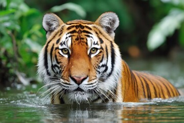 Majestic tiger relaxing in the jungle river