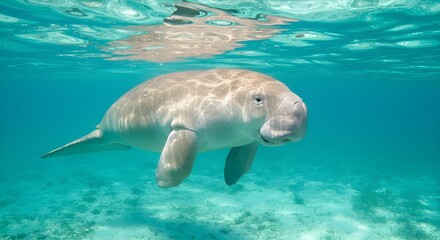 Naklejka premium Dugong (manatee) swimming slowly
