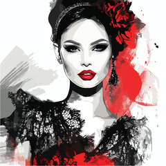 Stylish Woman Portrait with Red Flower