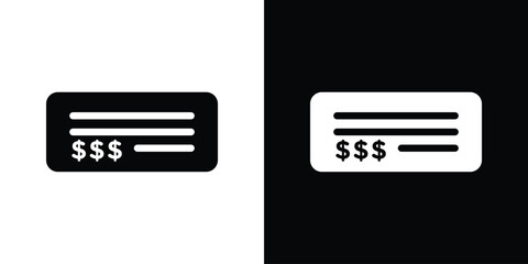 Cheque icon in flat black solid vector set