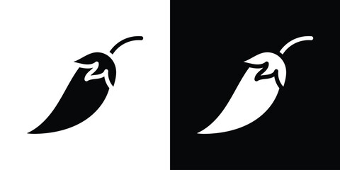 Chili icon in flat black solid vector set