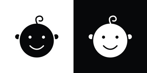 Child head icon in flat black solid vector set