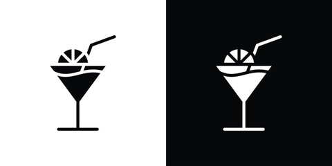 Citrus Glass icon in flat black solid vector set