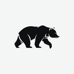 Stylized black bear logo with parent and cub silhouettes walking together. Minimalist, elegant design on white background. Perfect for branding with a protective or family theme.