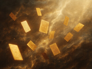 Floating Golden Cards in Haze 