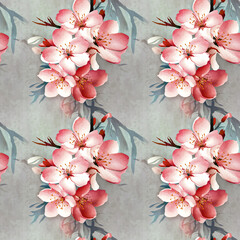 Cherry Blossoms with soft pink petals - Seamless Pattern Oil Painting