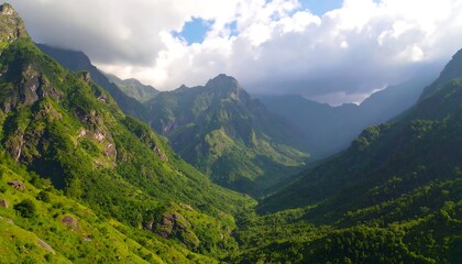 Naklejka premium Lush Green Mountain Valley Landscape.