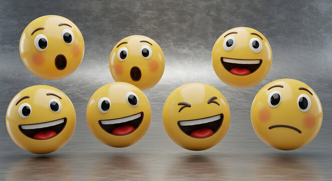 Diverse Emoji Expressions Representing Various Emotions and Feelings