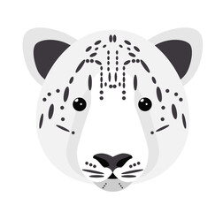 Unique and artistic depiction of a snow leopard's face with stylized features and minimal colors