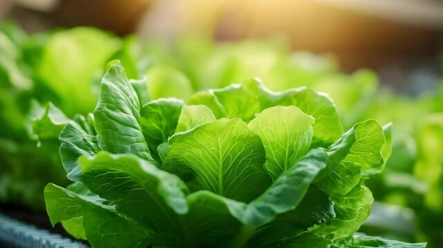 Lush green lettuce plants in a garden or farm setting, basking in sunlight.