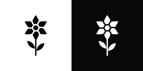 Daffodil Flower icon in flat black solid vector set