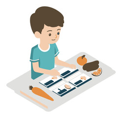 Boy Engaging in Healthy Eating with Fruits and Vegetables Activity