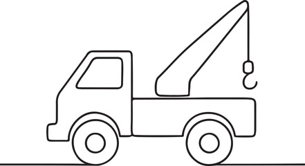 Continuous one line art illustration of truck crane