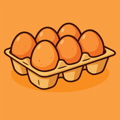 Vector illustration of eggs in a carton box in cartoon style. Ideal for food packaging, grocery icons, and kitchen visuals.


