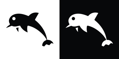 Dolphin icon in flat black solid vector set