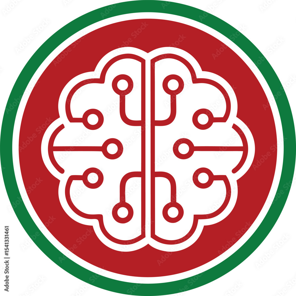 Poster brain icon depicting artificial intelligence concept with circuit board design