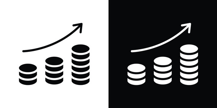 Earning icon in flat black solid vector set