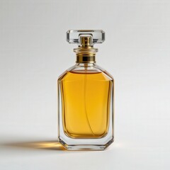 realistic photograph of a complete glass perfume bottle, isolated on white background