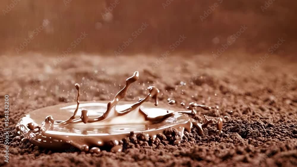 Aufkleber a splash of liquid chocolate against a background of cocoa powder, creating a dynamic and appetizing