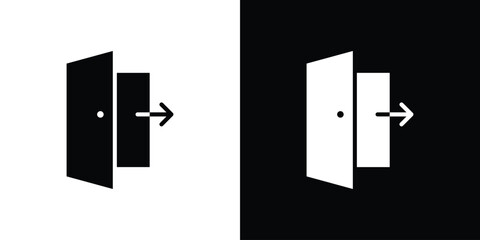 Exit icon in flat black solid vector set