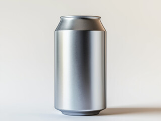 Blank silver soda can mockup on neutral background